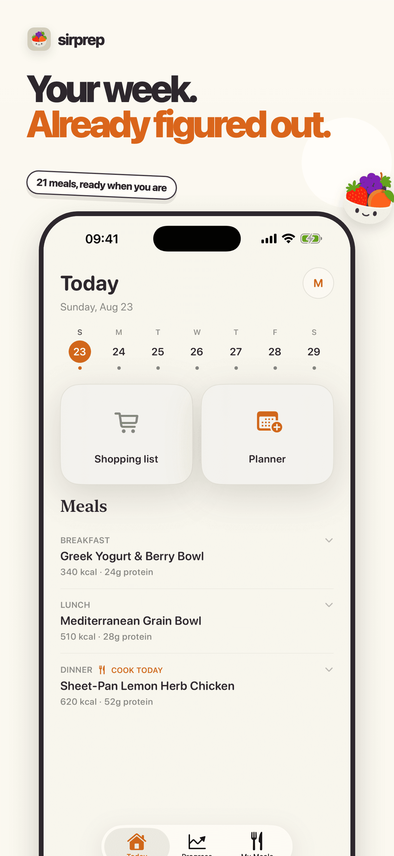 sirprep weekly meal plan in the iPhone app