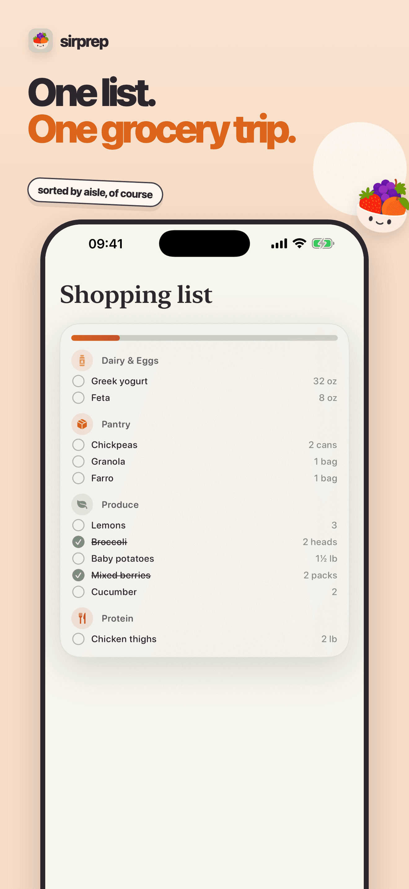 sirprep one-trip grocery list