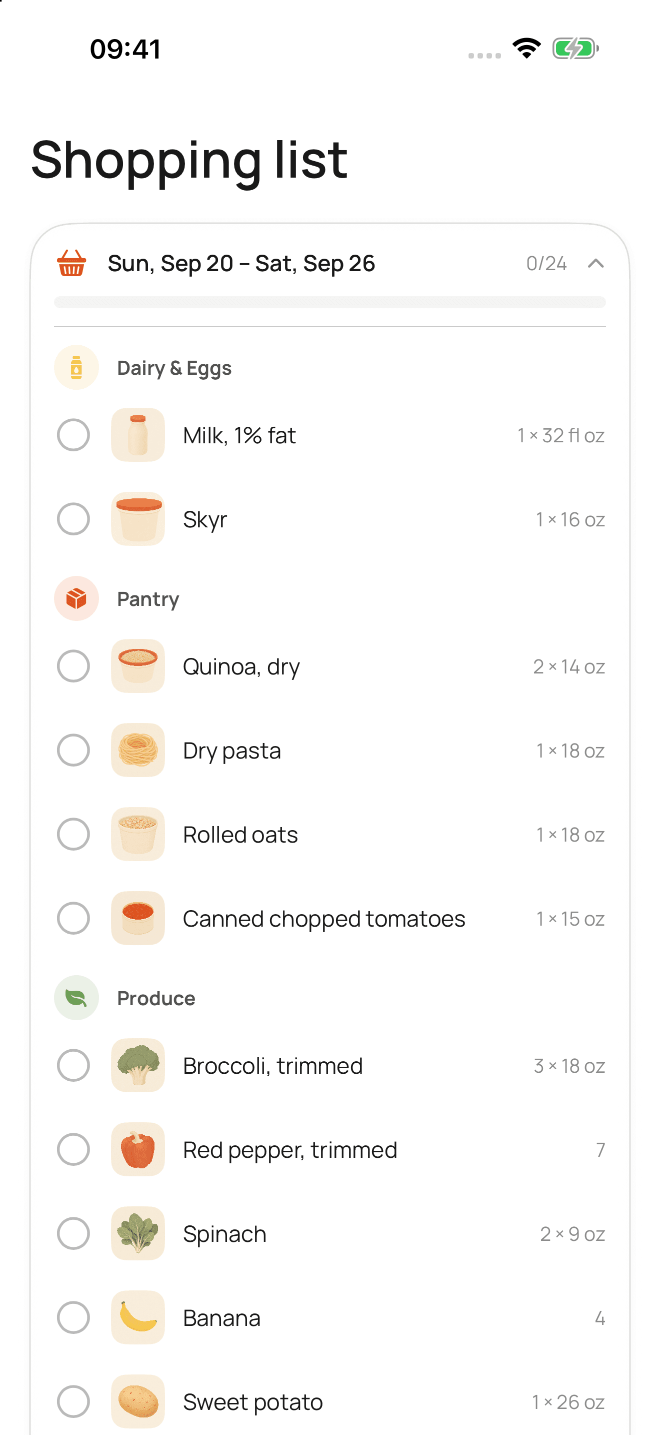 sirprep organized grocery list